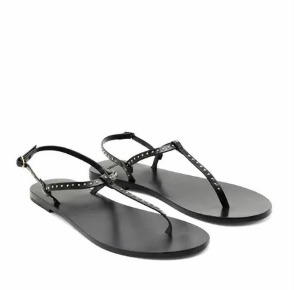 MNG by Mango Leather Mini Stud Slingback Sandals Black 38 NEW